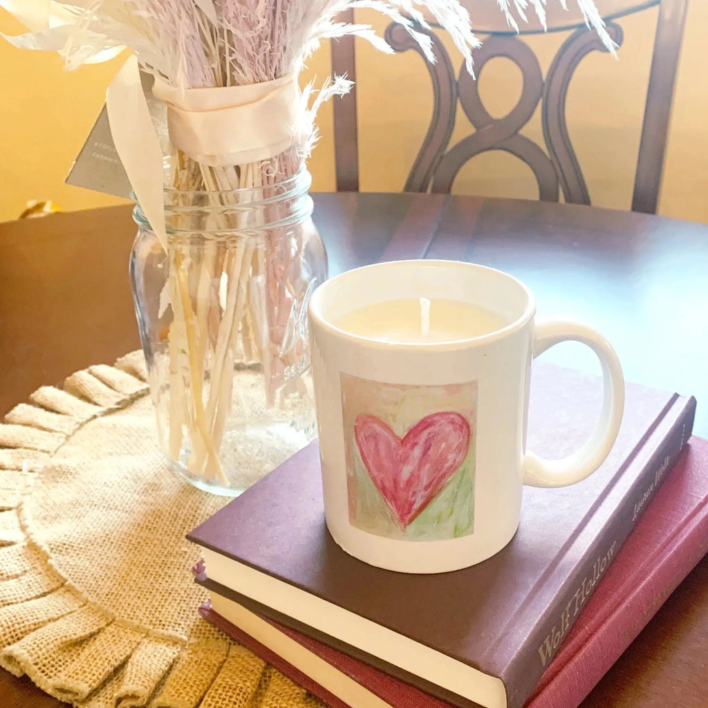 Pink Heart Mug Candle - Artwork by ShaneTarkingtonArt